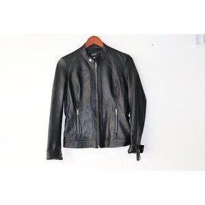 Lamarque Women's Size Small Black Jacket Leather Full Zip Motorcycle Short Coat
